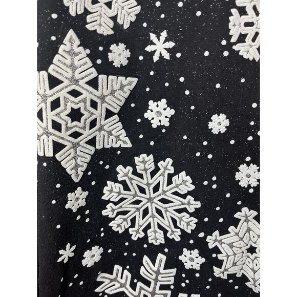Vtg Snowflake Sweatshirt Black XL Christmas White Snowflakes Novelty Ugly Work - Picture 8 of 8